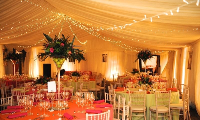 Inside marquee arrangement for wedding